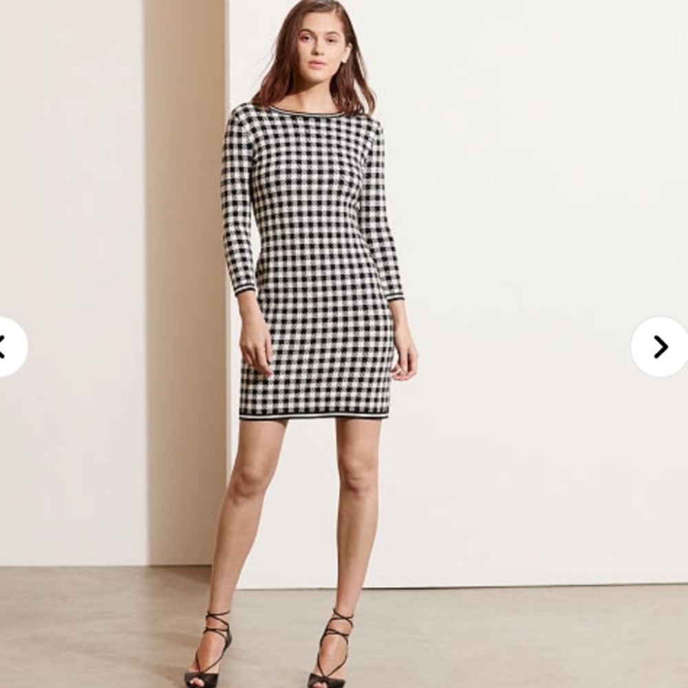 Ralph Lauren black white hounds tooth sheath dress fitted size large
